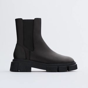 Lug Sole Low Heel Leather Ankle Boots